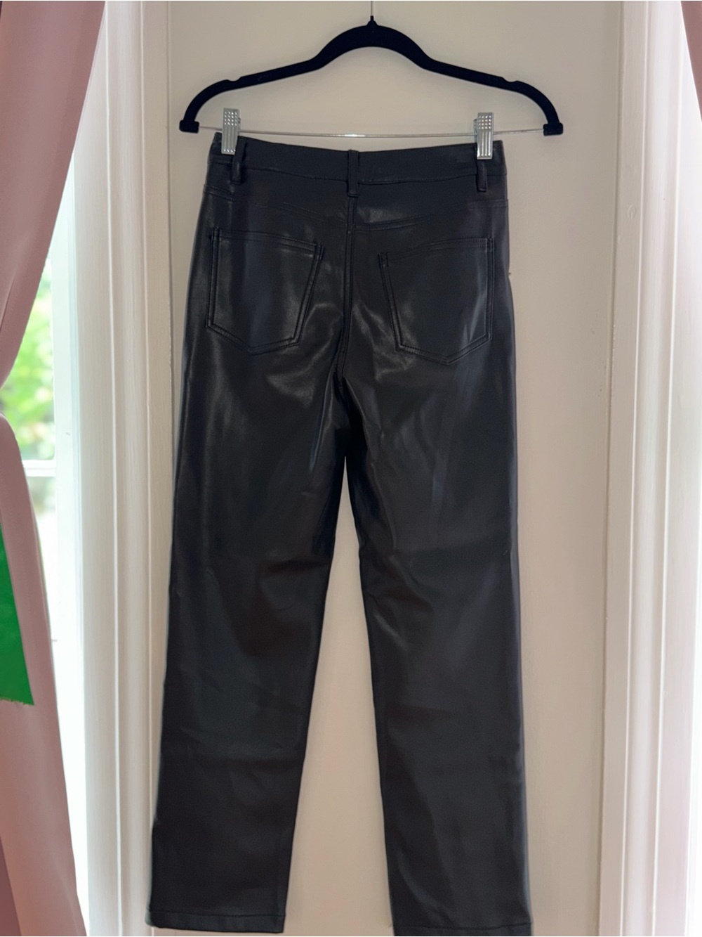 Black Faux Leather Straight-Leg Pants
